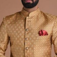 Exclusive Self embroidered Brown Brocade Silk Sherwani/Achkan for Men | Family Weddings & Grooms | Traditional Indian and Pakistani dress