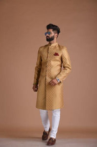 Exclusive Self embroidered Brown Brocade Silk Sherwani/Achkan for Men | Family Weddings & Grooms | Traditional Indian and Pakistani dress