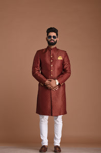Exclusive Red Booti Banarasi Broacde Silk Sherwani | Best Seller High Demand | Weddings, Grooms, Formal Indian Subcontinent Events Festivals| Day functions
