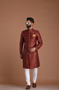 Exclusive Red Booti Banarasi Broacde Silk Sherwani | Best Seller High Demand | Weddings, Grooms, Formal Indian Subcontinent Events Festivals| Day functions