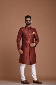 Exclusive Red Booti Banarasi Broacde Silk Sherwani | Best Seller High Demand | Weddings, Grooms, Formal Indian Subcontinent Events Festivals| Day functions