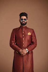 Exclusive Red Booti Banarasi Broacde Silk Sherwani | Best Seller High Demand | Weddings, Grooms, Formal Indian Subcontinent Events Festivals| Day functions