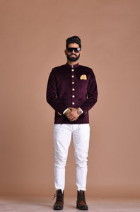 Stunning Mulberry  Jodhpuri Bandhgala Blazer with White Trouser| Perfect for Cocktail Party , Wedding wear , Functional wear|