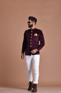 Stunning Mulberry  Jodhpuri Bandhgala Blazer with White Trouser| Perfect for Cocktail Party , Wedding wear , Functional wear|