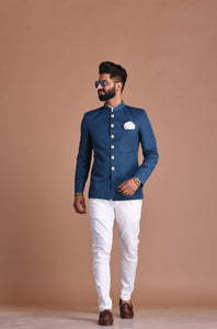 Stunning Teal Blue Jodhpuri Bandhgala with White Trouser | Terry Rayon| Wedding Functions | Perfect for formal Party Wear