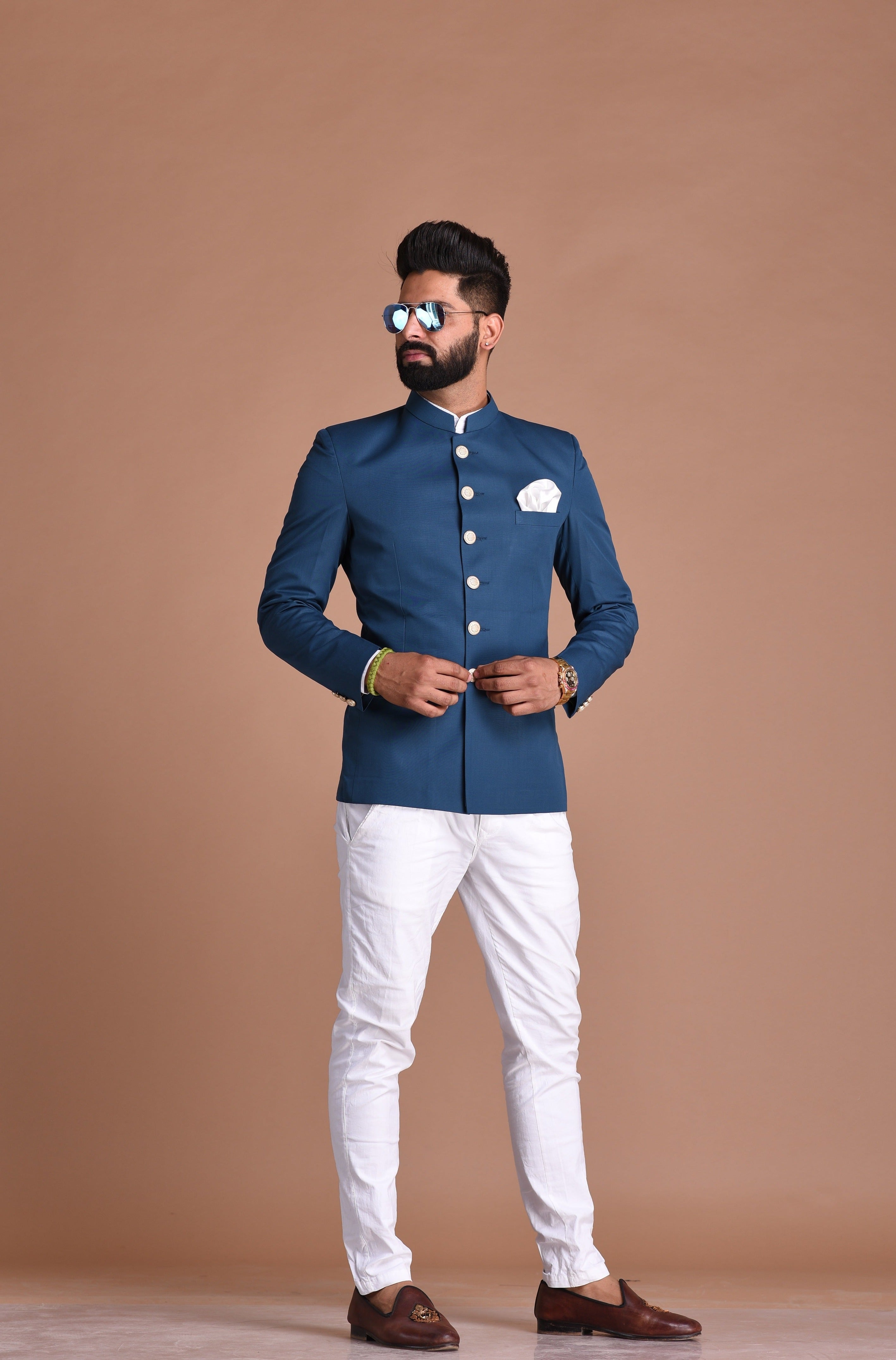 Stunning Teal Blue Jodhpuri Bandhgala with White Trouser | Terry Rayon| Wedding Functions | Perfect for formal Party Wear