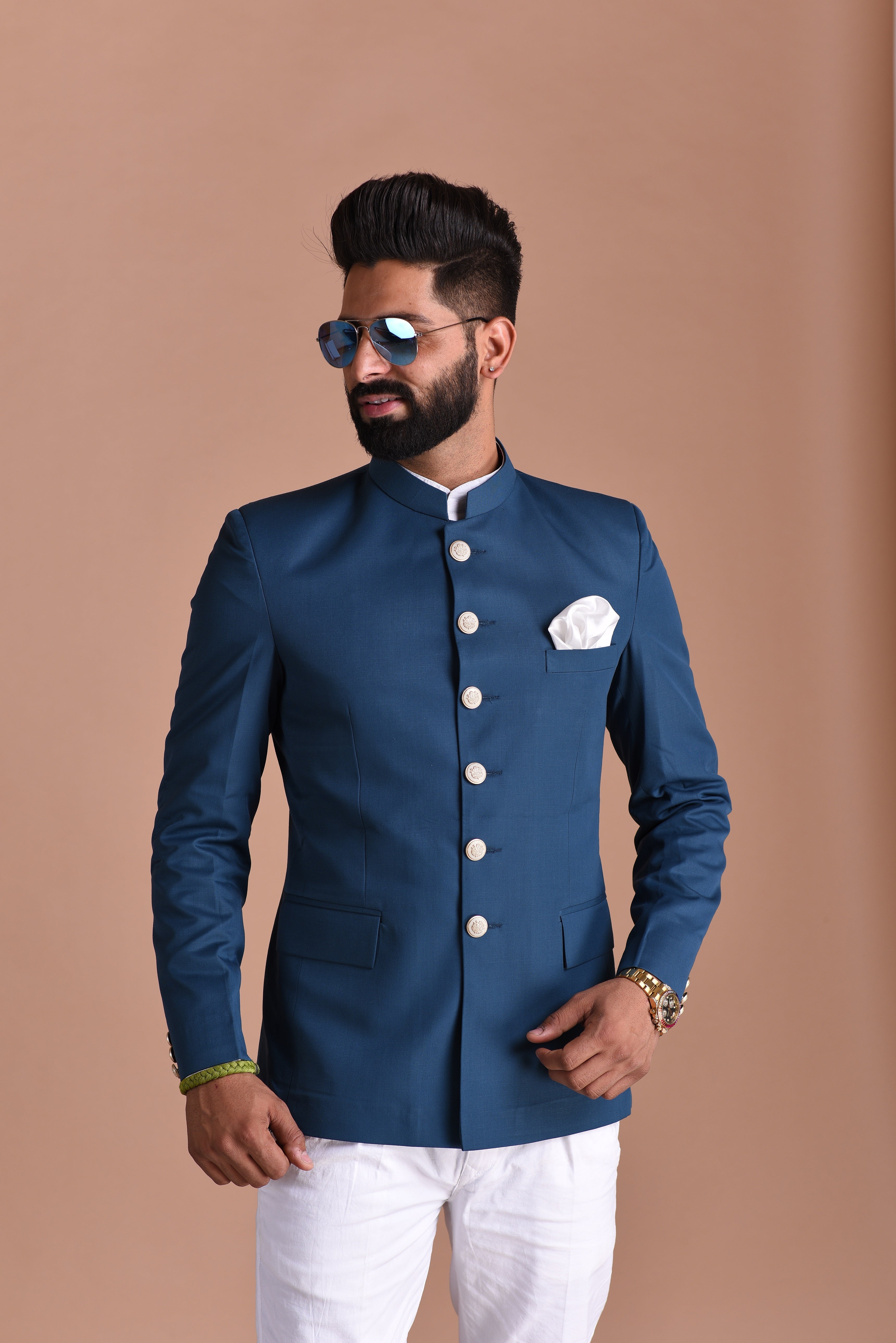 Navy Blue Rayon Jodhpuri Suit 265787
