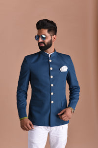 Stunning Teal Blue Jodhpuri Bandhgala with White Trouser | Terry Rayon| Wedding Functions | Perfect for formal Party Wear