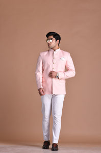 Alluring Light Pink Jodhpuri Bandhgala with White Trouser | Wedding Functions | Perfect for formal Party Wear