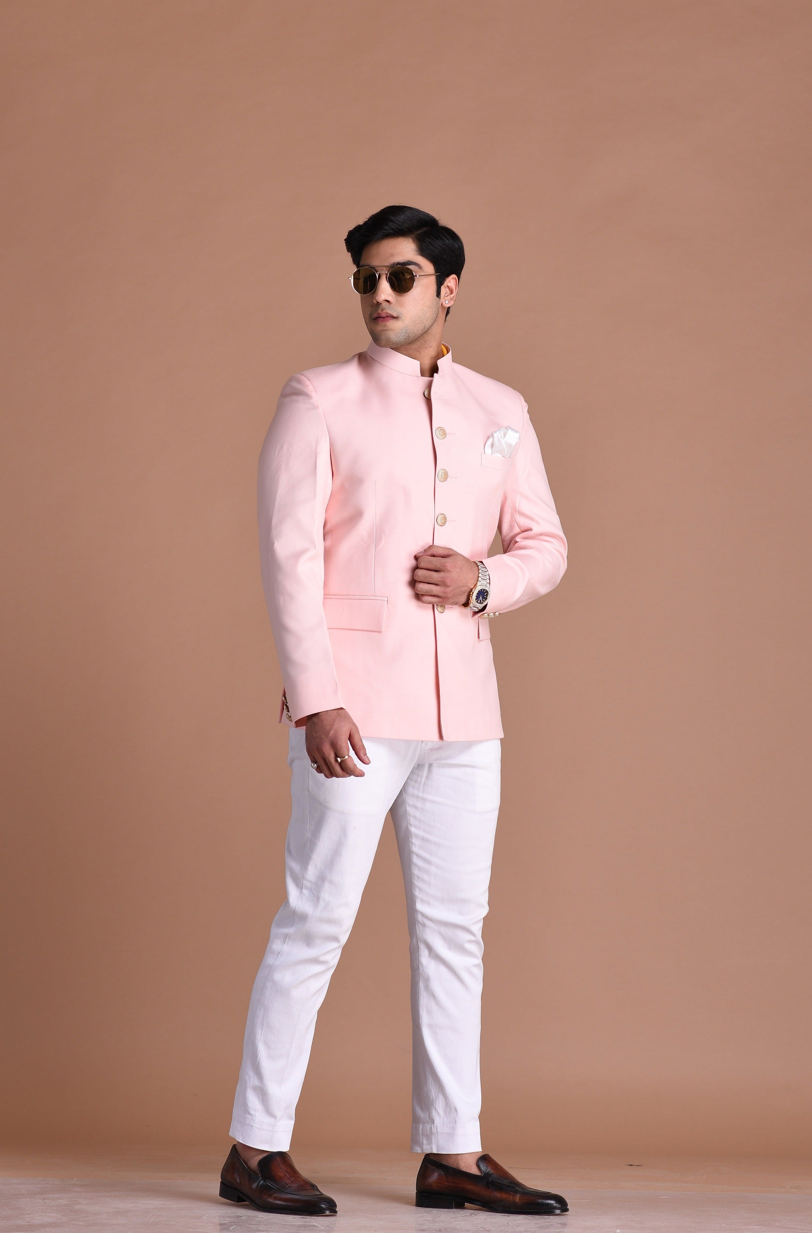 Alluring Light Pink Jodhpuri Bandhgala with White Trouser | Wedding Functions | Perfect for formal Party Wear