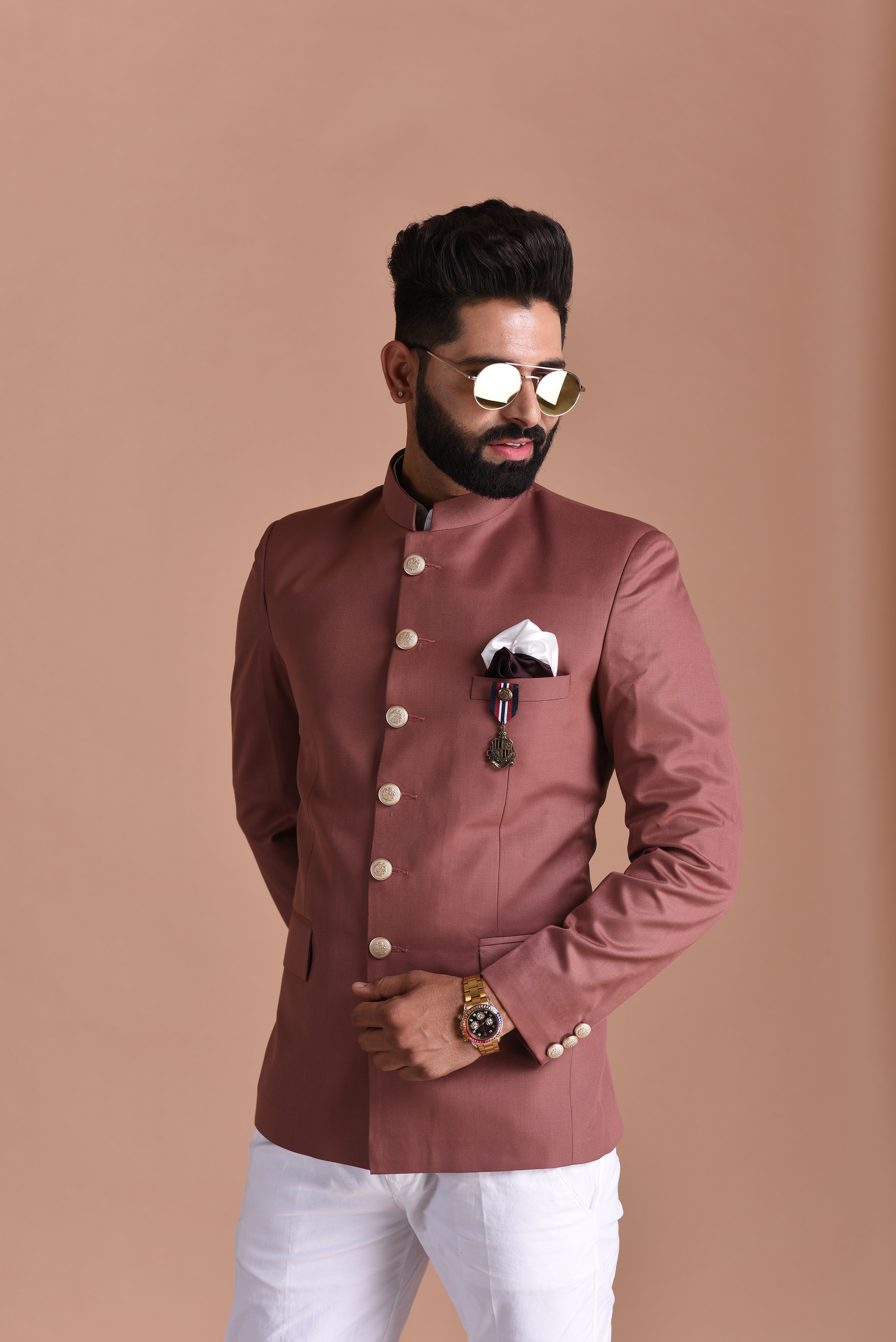 Stunning Rosewood Designer Jodhpuri Bandhgala  with White Trouser| Partywear for Grooms and Friends | Wedding Family Functions |open lawn party