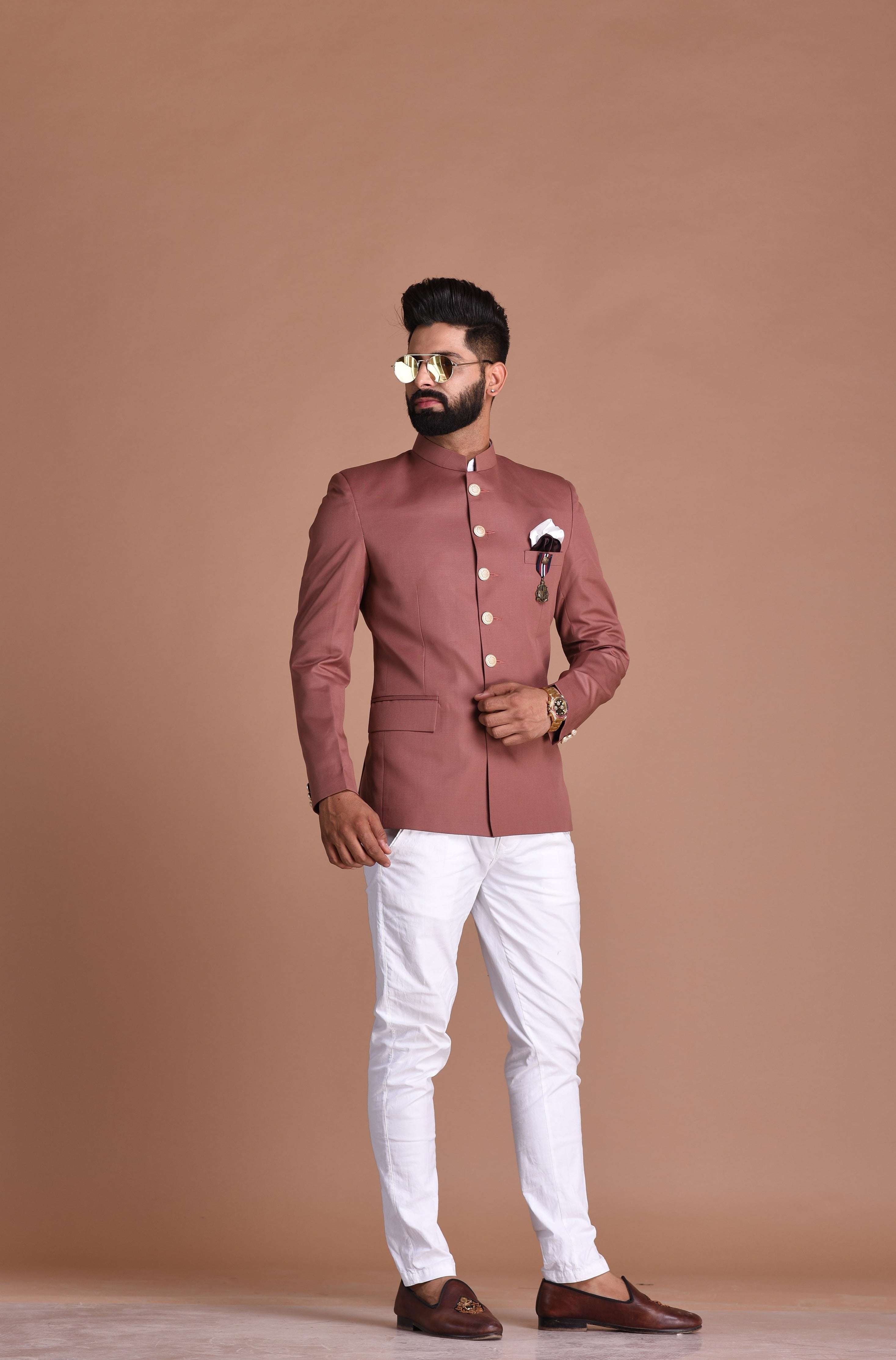 Stunning Rosewood Designer Jodhpuri Bandhgala  with White Trouser| Partywear for Grooms and Friends | Wedding Family Functions |open lawn party