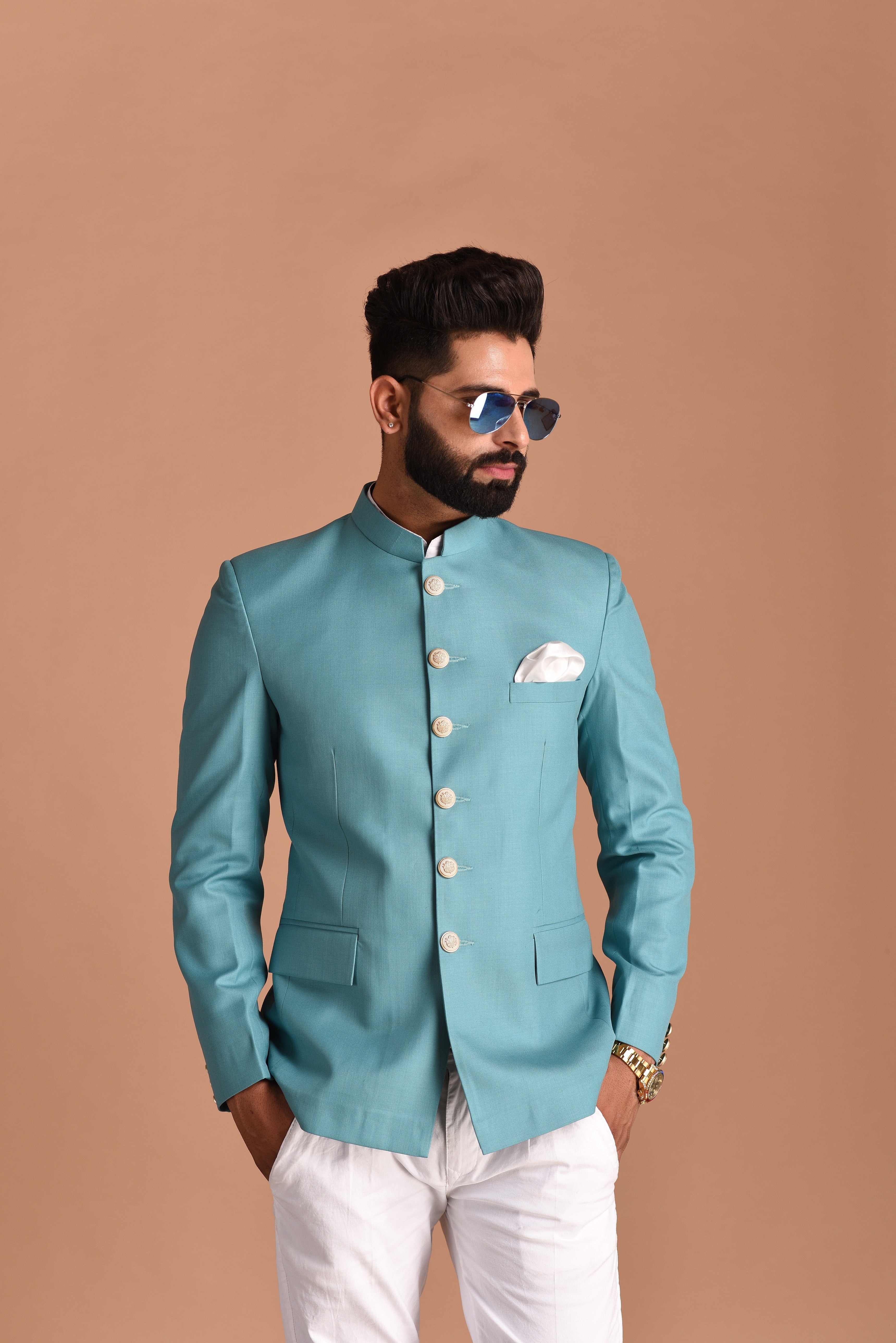 Stunning Oxy Blue  Jodhpuri Bandhgala Blazer With White Trouser | Perfect for Formal Party Wear for Open and Daylight Functions | Youth Inspired