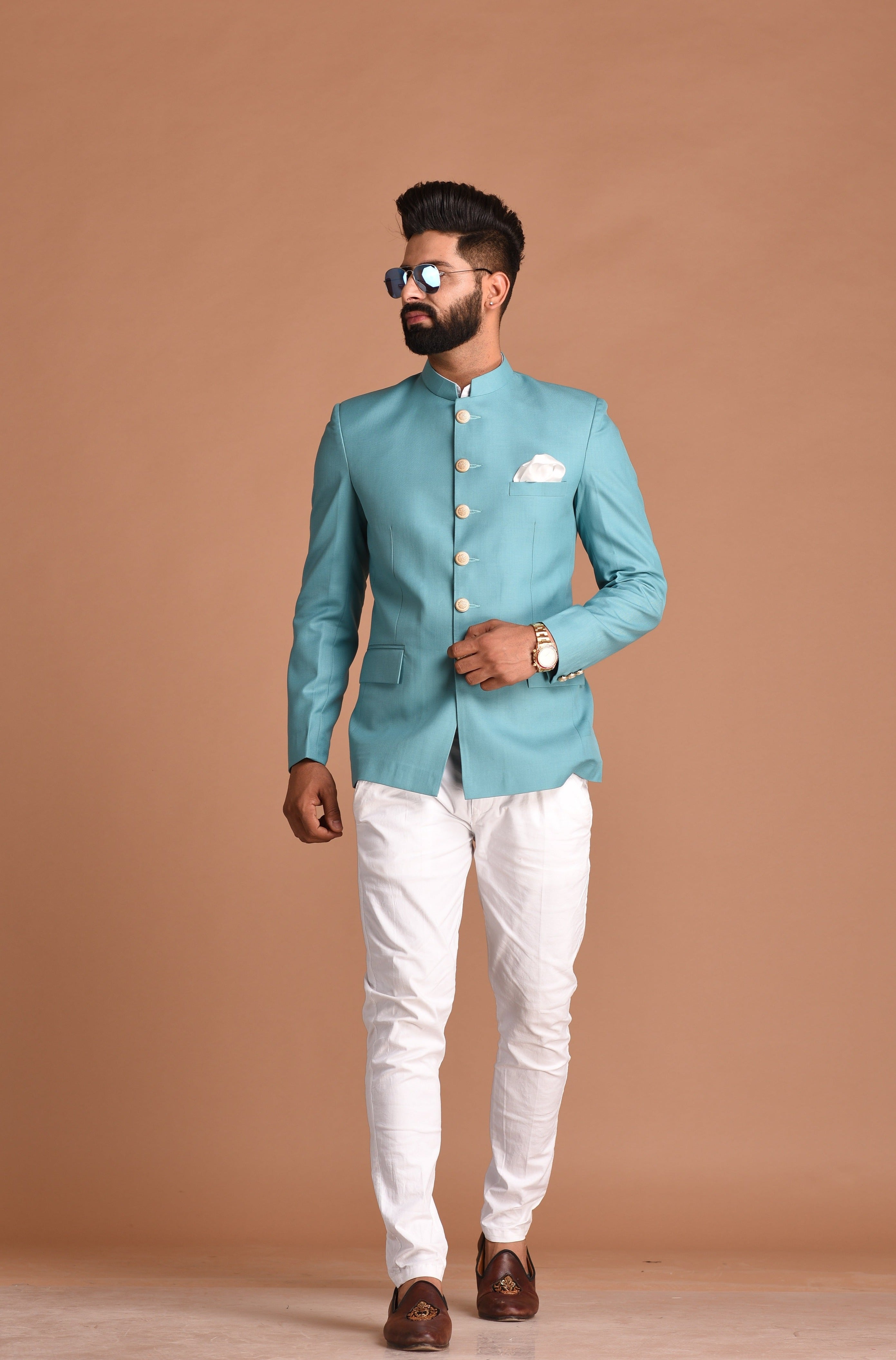 Stunning Oxy Blue  Jodhpuri Bandhgala Blazer With White Trouser | Perfect for Formal Party Wear for Open and Daylight Functions | Youth Inspired