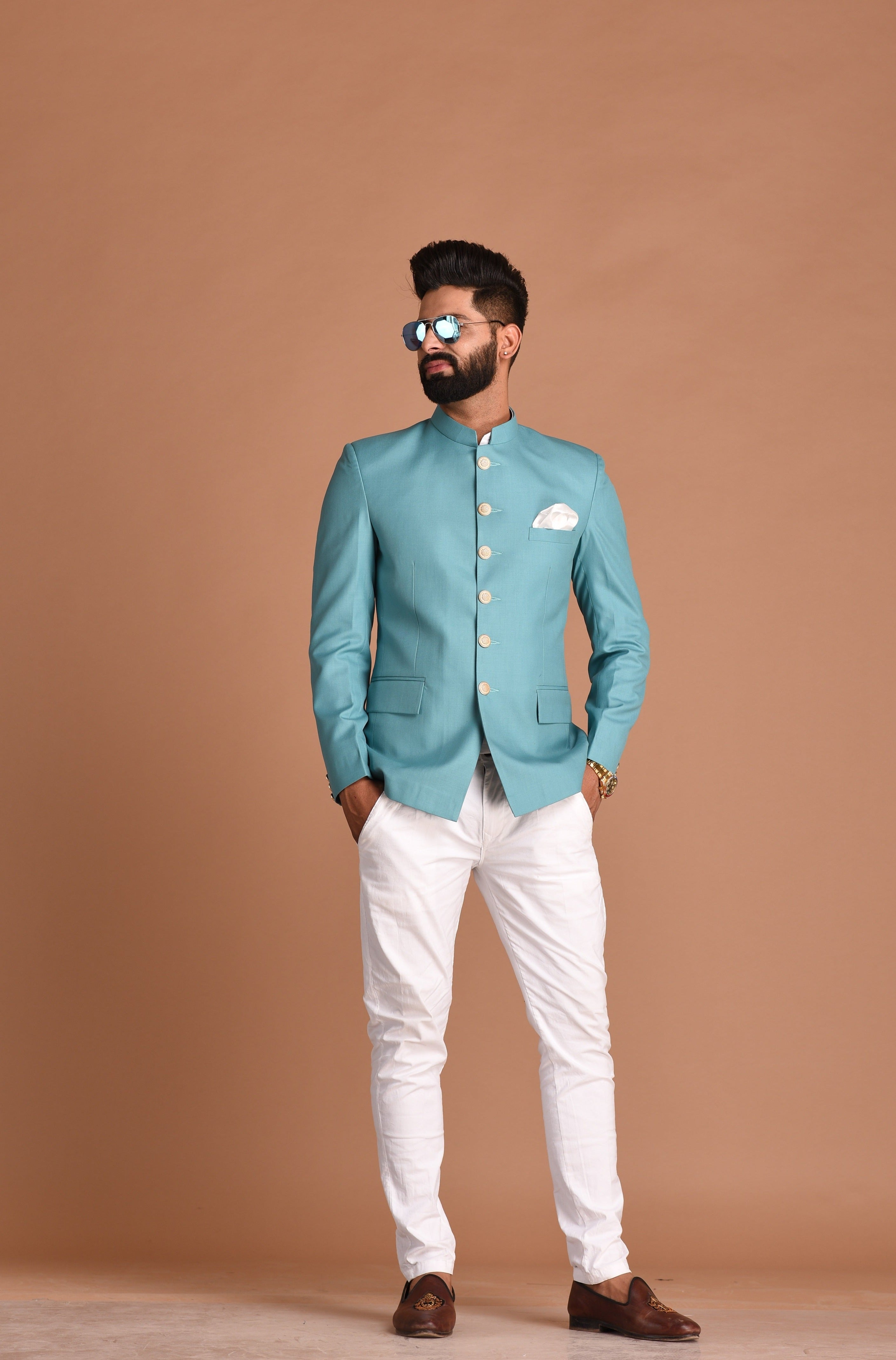 Stunning Oxy Blue  Jodhpuri Bandhgala Blazer With White Trouser | Perfect for Formal Party Wear for Open and Daylight Functions | Youth Inspired